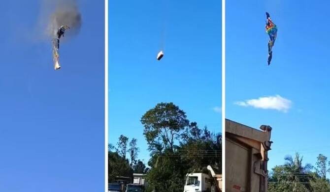 Balão cai em Praia Grande e prende fogo durante voo