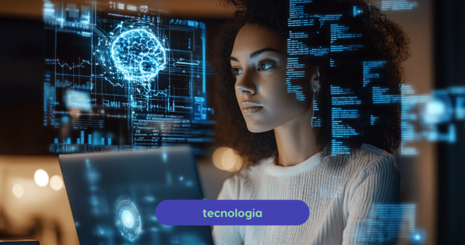 Interface de IA usada como fonte de notícias no Brasil Título: Inteligência artificial como fonte de informação Legenda: Ferramentas como Copilot e ChatGPT já são usadas por brasileiros como fontes de notícias Descrição: Arte conceitual representa o crescimento do uso de IAs generativas para acessar e compreender notícias no Brasil, especialmente entre jovens