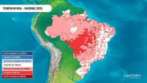 Mapa de temperaturas Brasil inverno de 2025
